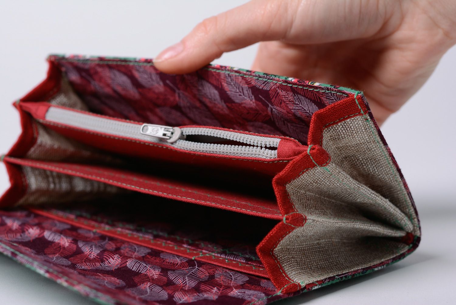 Motley handmade rectangular women's purse sewn of natural fabric photo 2