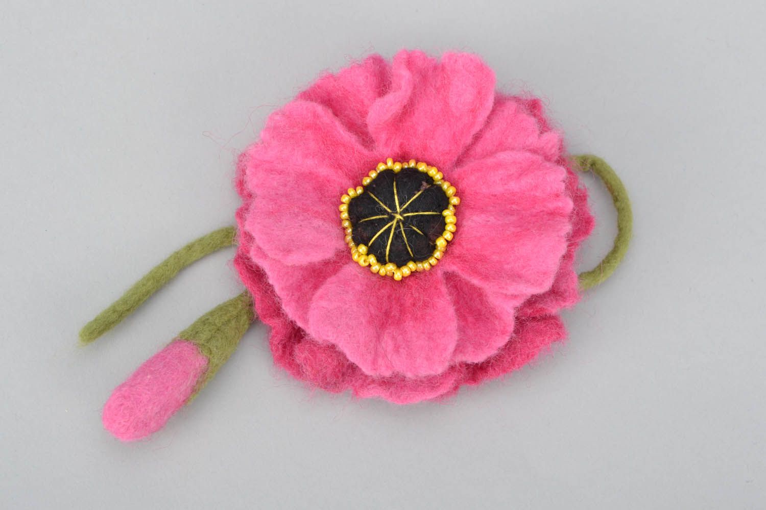 Woolen brooch Pink flower photo 4