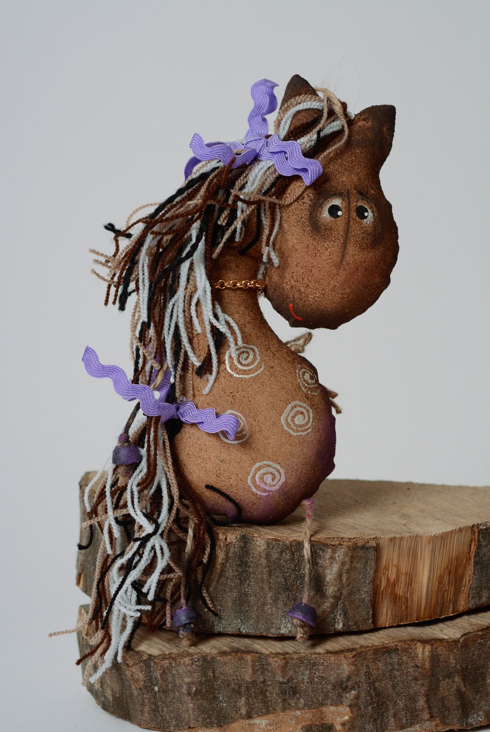 Handmade designer soft toy painted and soaked with coffee with eyelet Horse photo 1