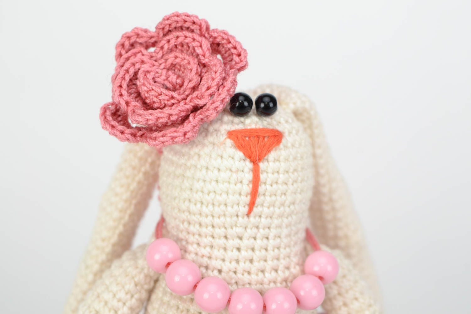 Small handmade soft toy crocheted of cotton threads Stylish Bunny photo 4