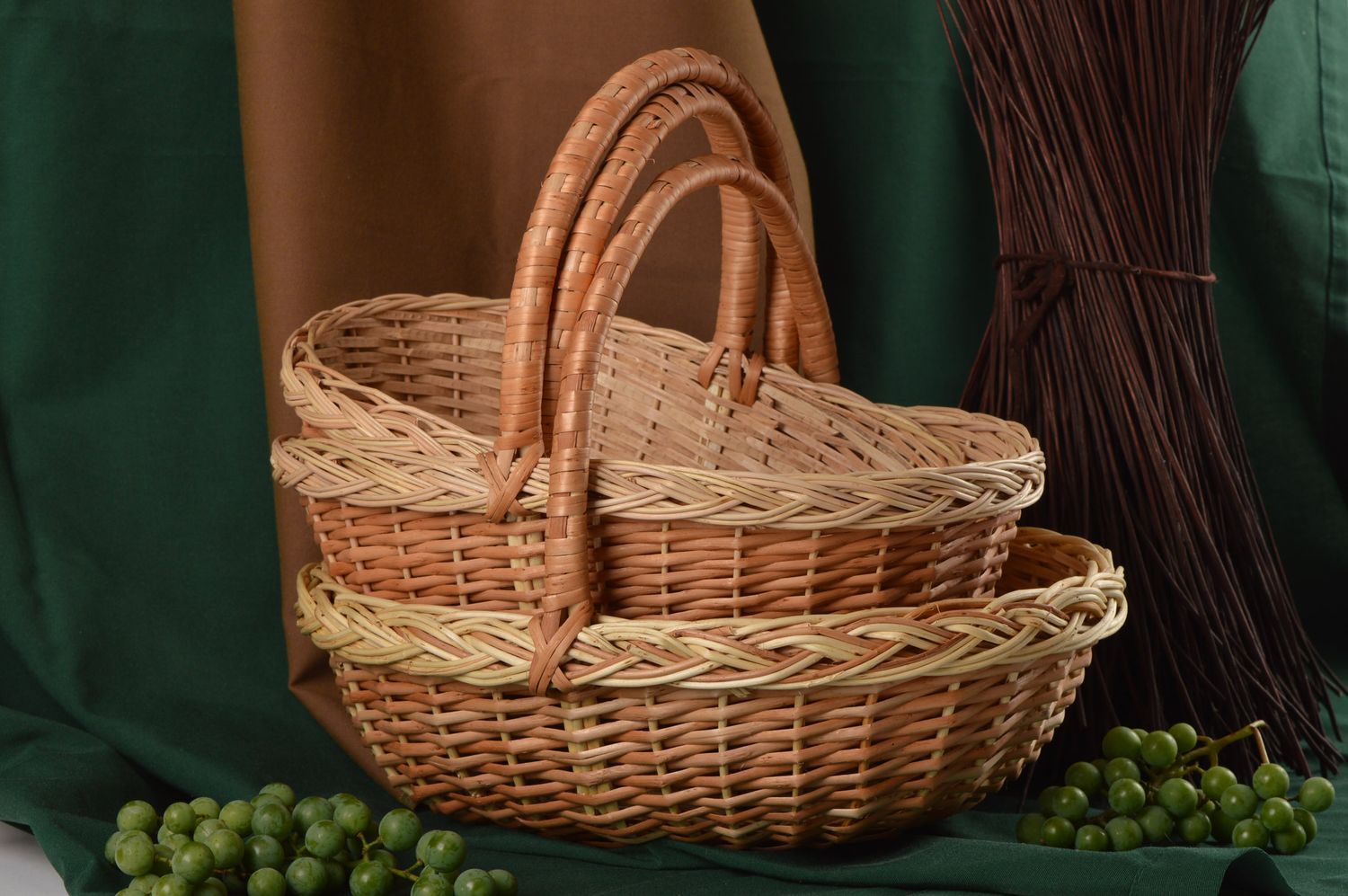 Плетеные корзины набор ручной работы изделия из лозы подарки женщинам 3 штуки фото 1