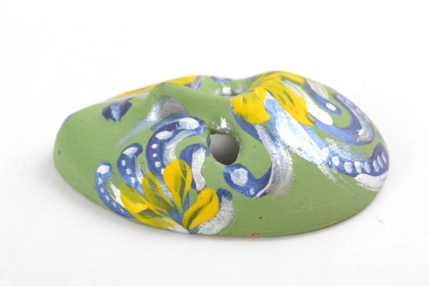 Bright painted clay wall pendant mask photo 3