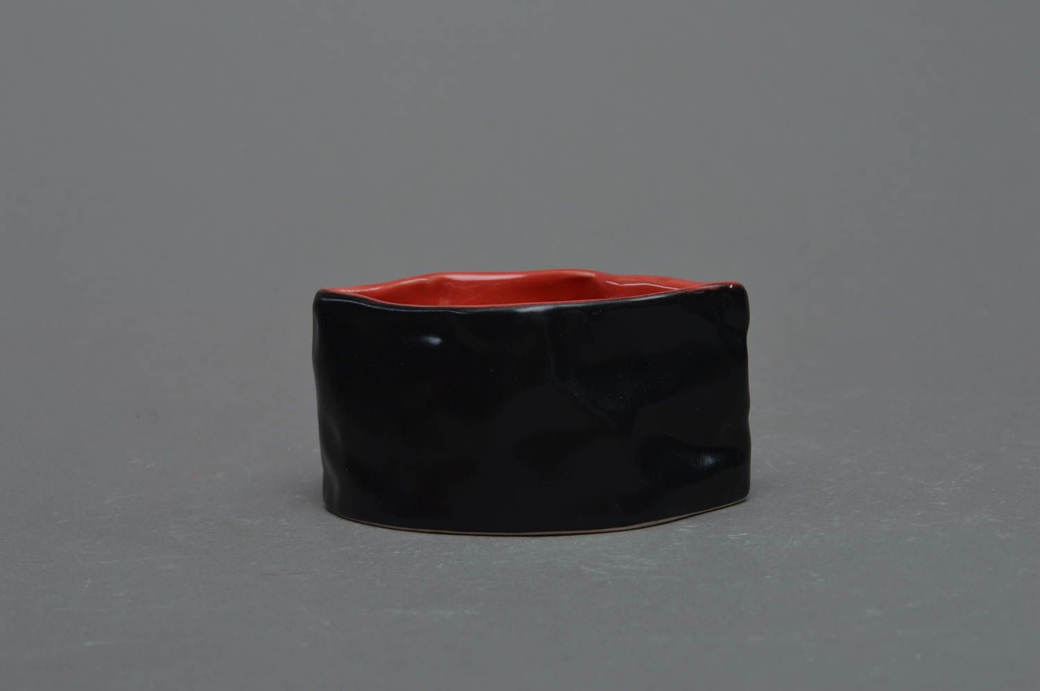 Handmade red and black porcelain sauce bowl painted with glaze in Japanese style photo 2