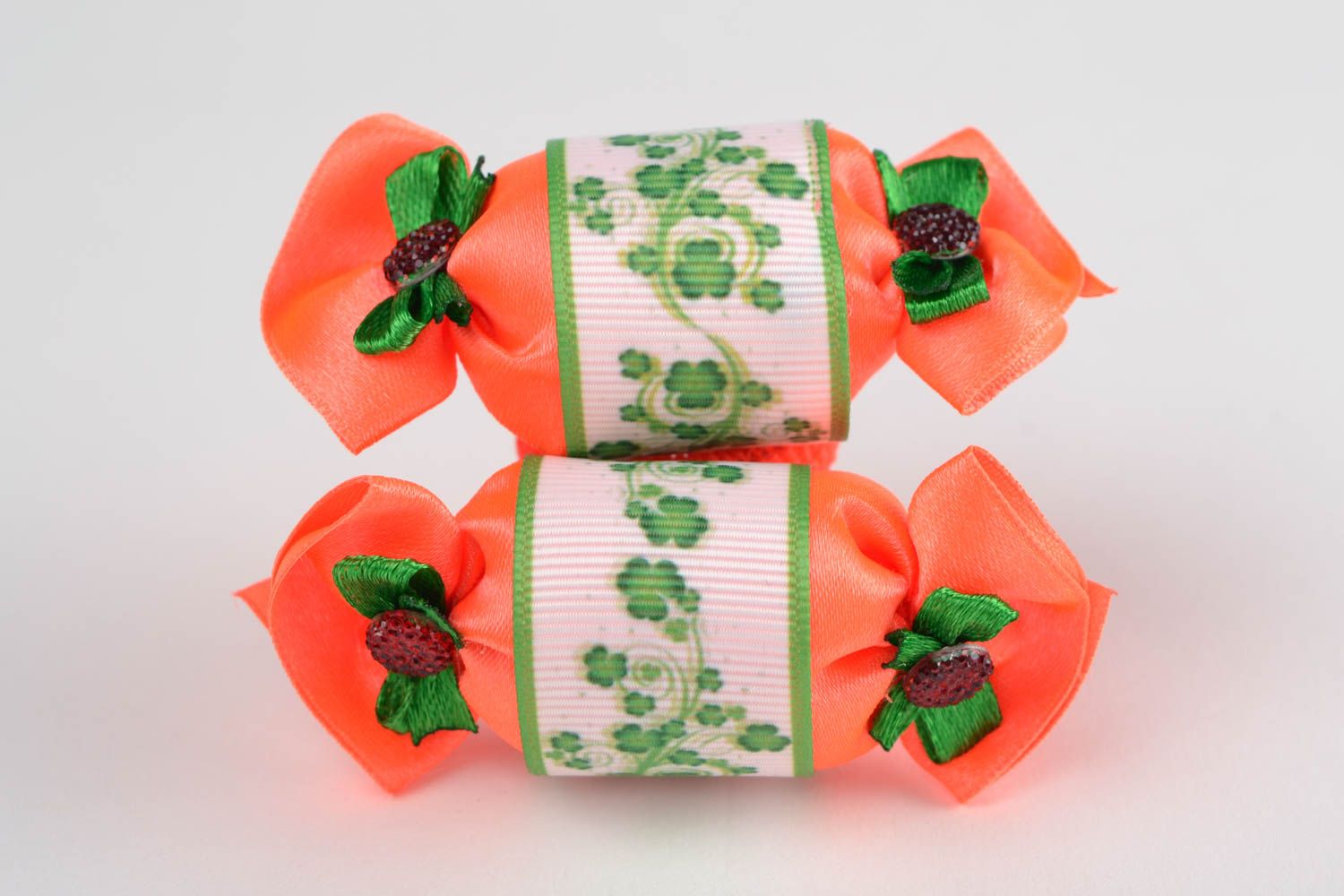 Unusual bright handmade children's ribbon hair ties set 2 pieces beautiful photo 3