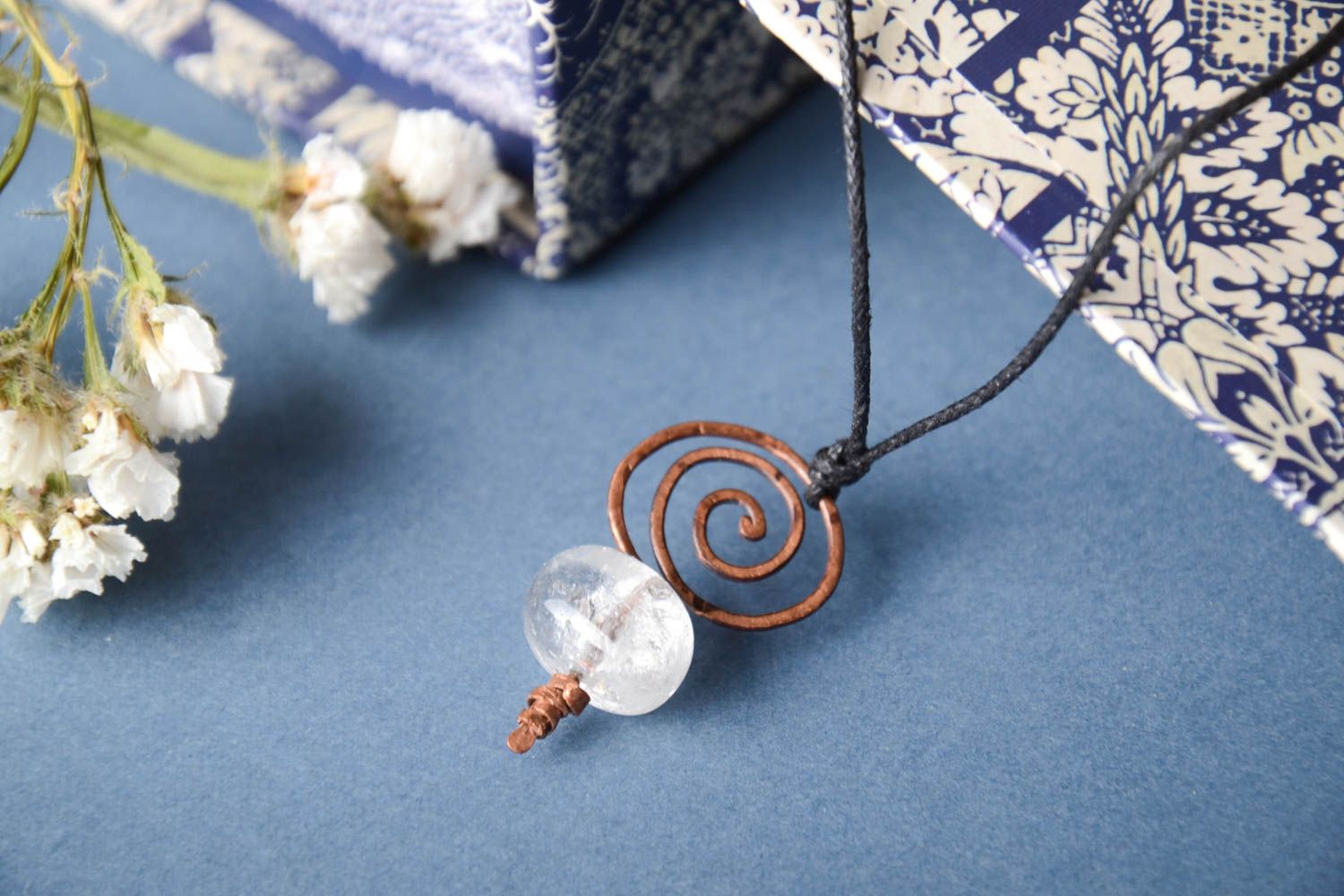 Copper pendant with natural stones handmade jewelry copper jewelry for girls photo 1