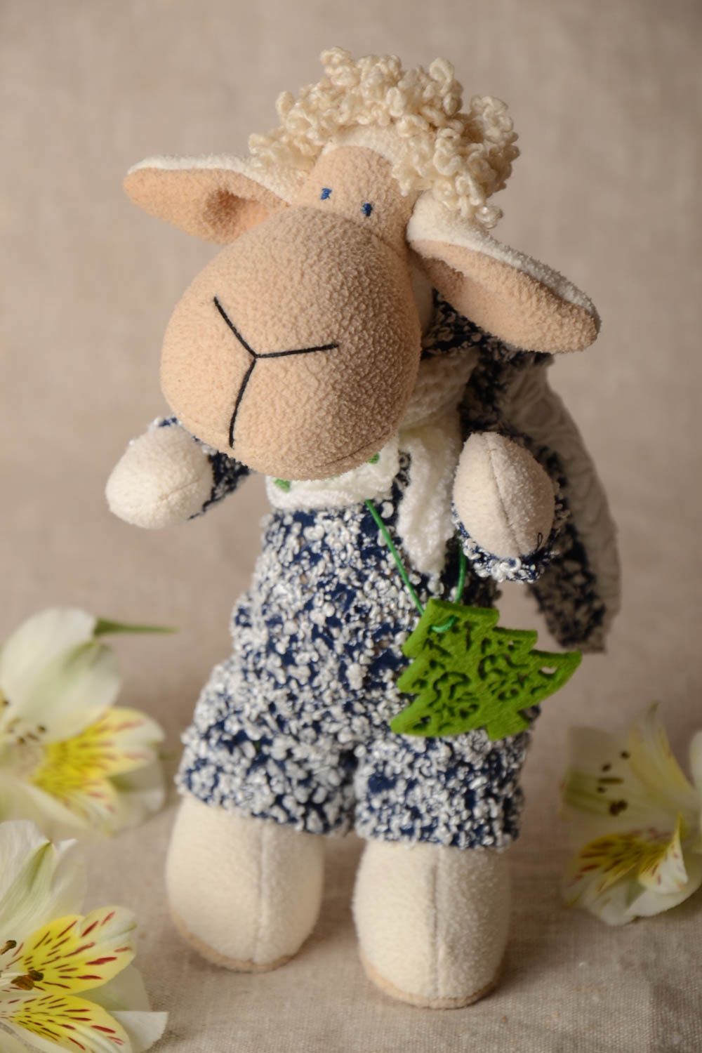 Felt handmade decorative stuffed toy soft little lamb for children and interior photo 1