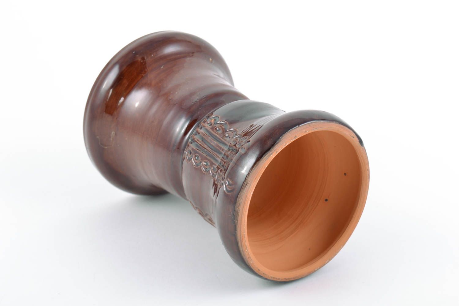Petit vase en céramique brun couvert de glaçure fait main insolite original photo 5