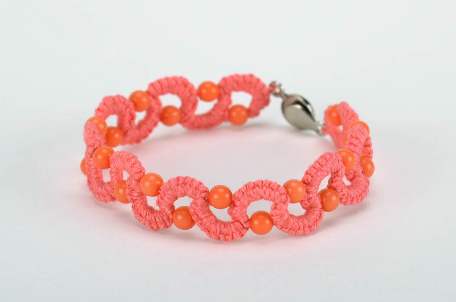 Bracelet braided from cotton threads orange photo 4