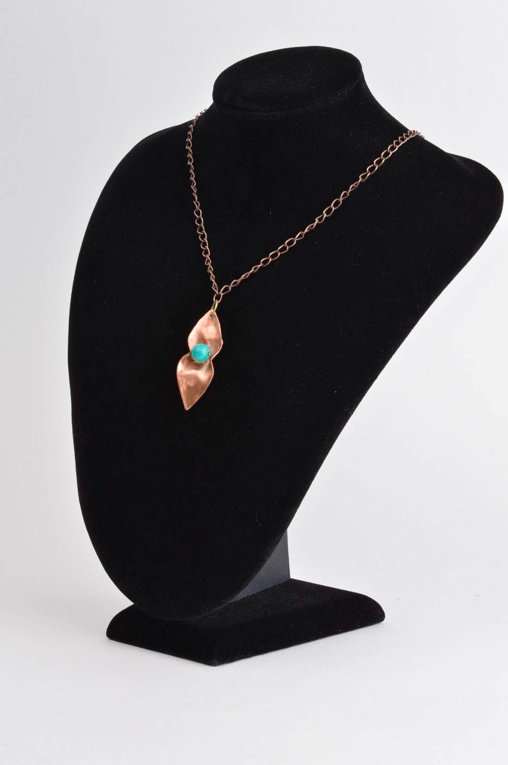 Pendentif métal cuivre Bijou fait main chaîne perle d'agate Accessoire femme photo 1