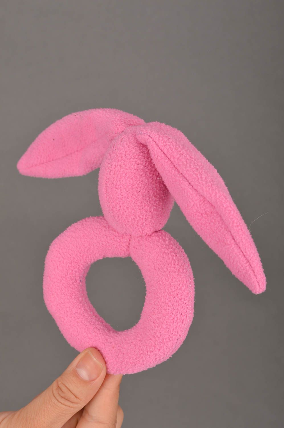 Beautiful pink soft toy in the form of hare for young children handmade baby toy photo 3