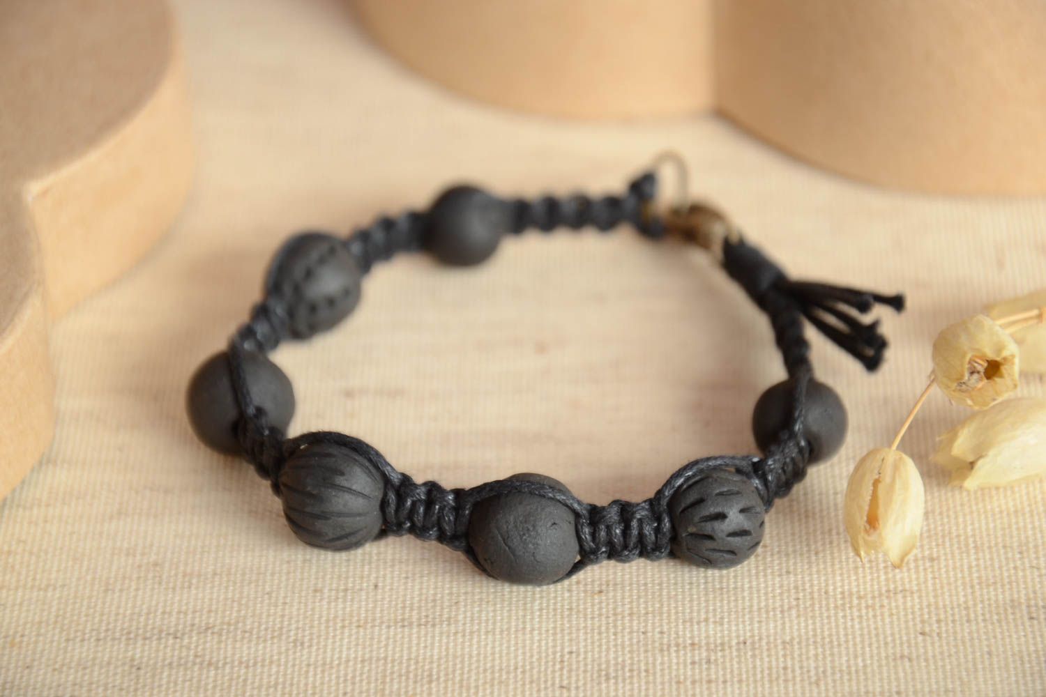 Beautiful handmade wax cord bracelet ceramic bead bracelet designer jewelry photo 2