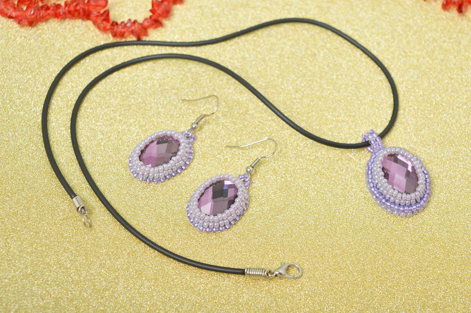 Handmade glass cabochon earrings pendant necklace beaded jewelry set designs photo 1