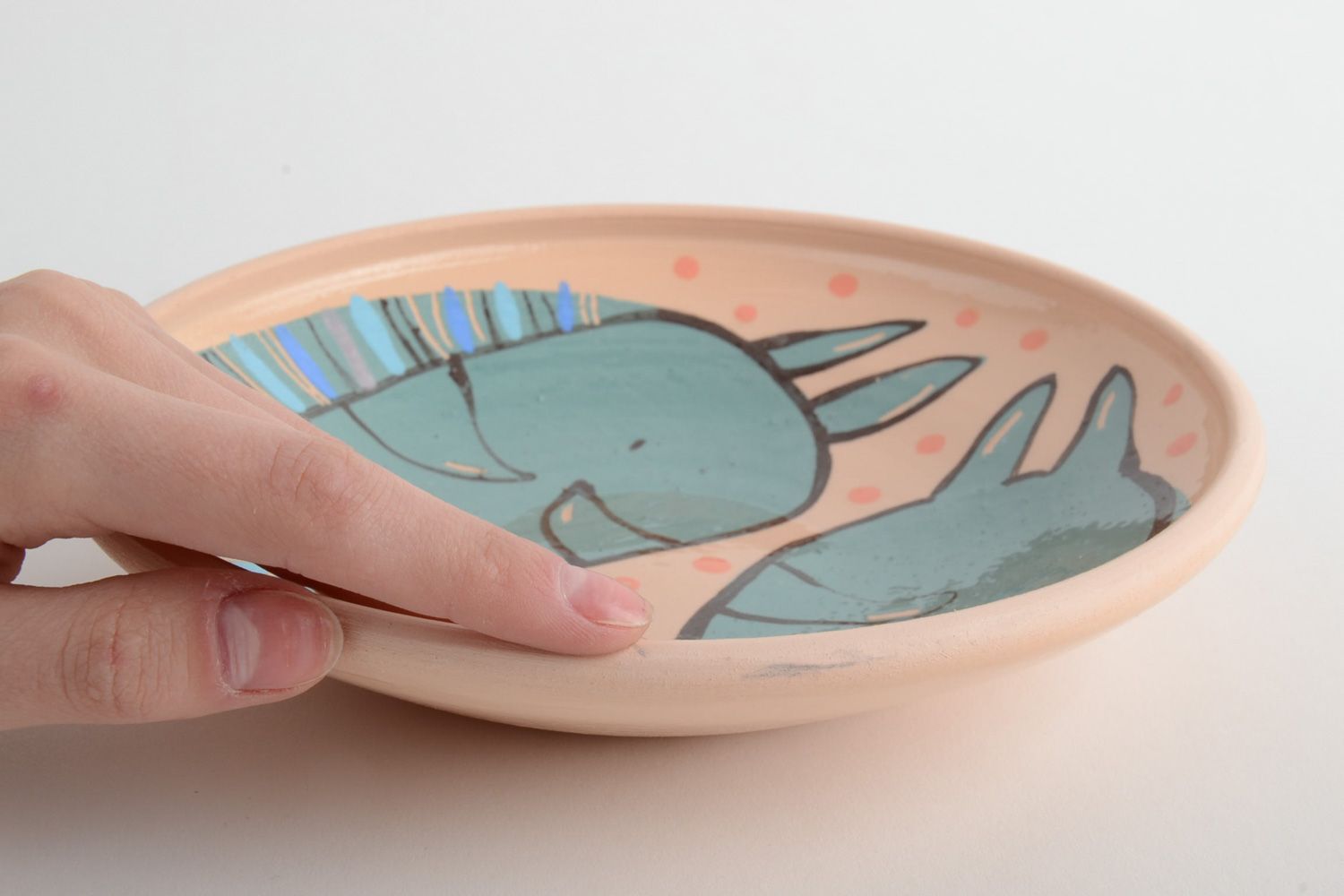 Jolie assiette céramique avec peinture Hérissons faite main originale de design photo 5