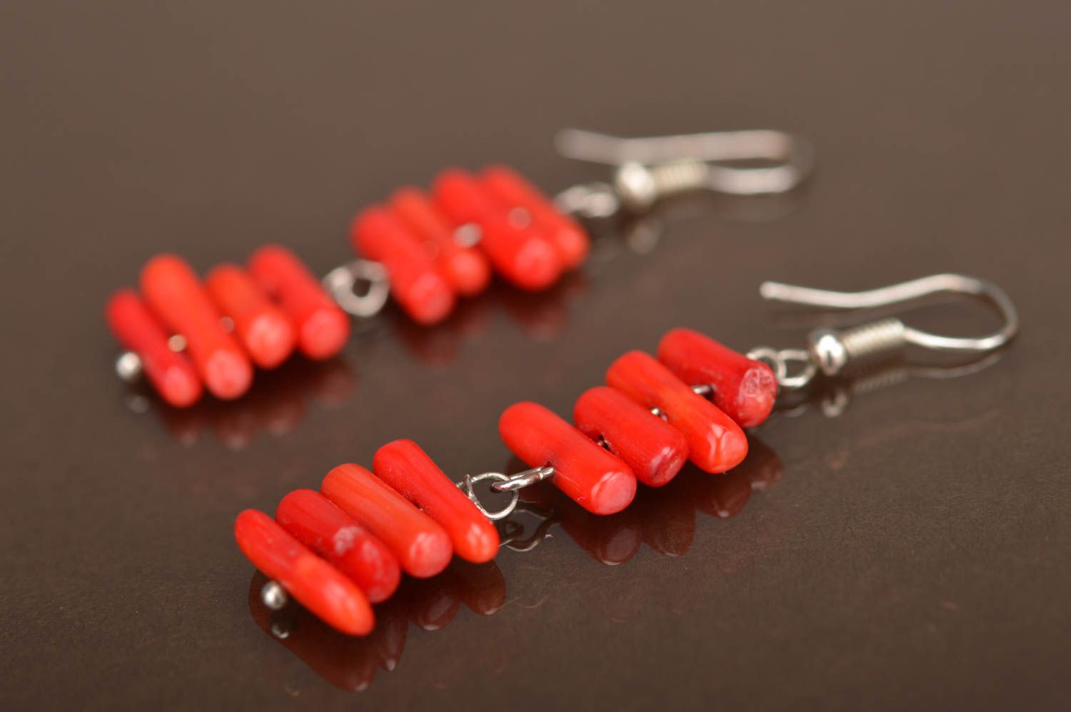 Handmade dangling earrings cute earrings with natural stones jewelry with corals photo 2