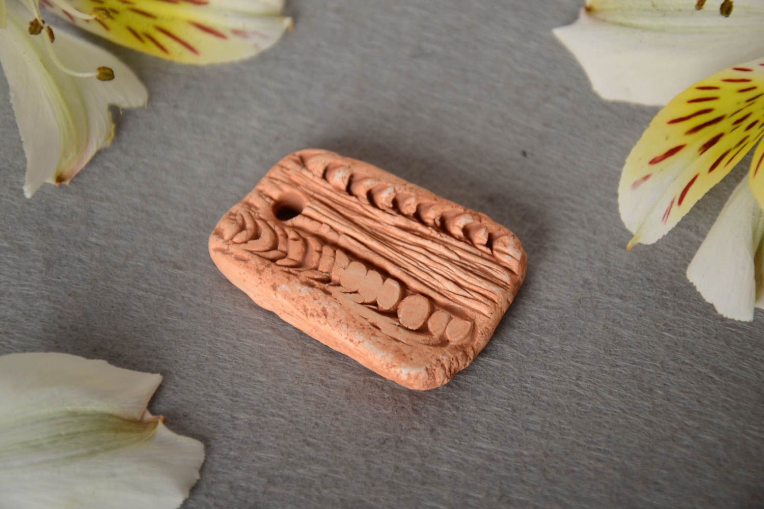 Unusual small handmade DIY clay blank pendant for jewelry making photo 1