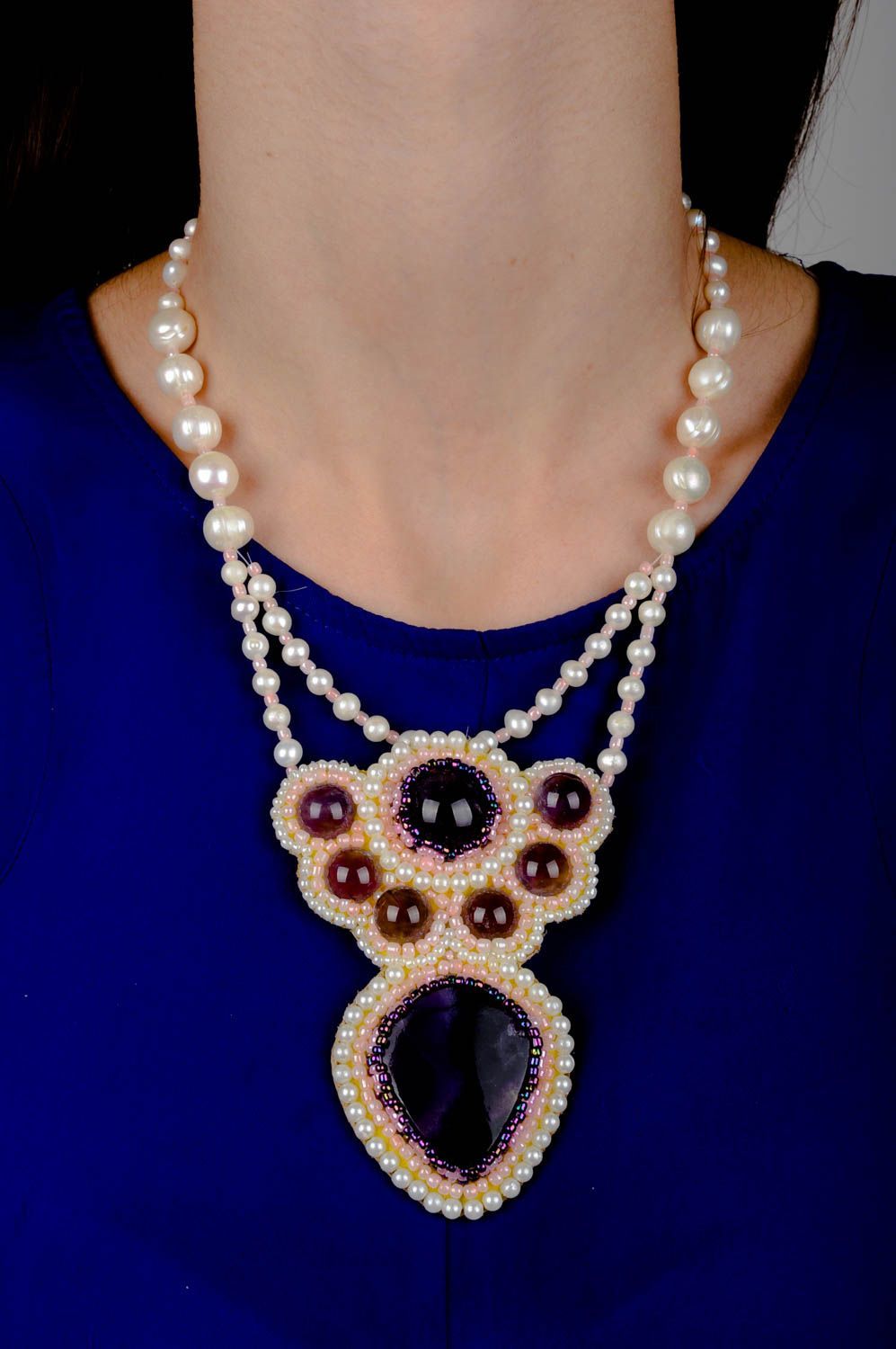 Gros Collier en perles de rocaille Bijou fait main Accessoire femme unique photo 5
