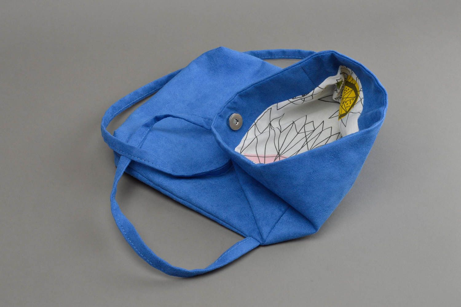 Синяя сумка из искусственной замши и хлопка ручной работы оригинальная фото 3
