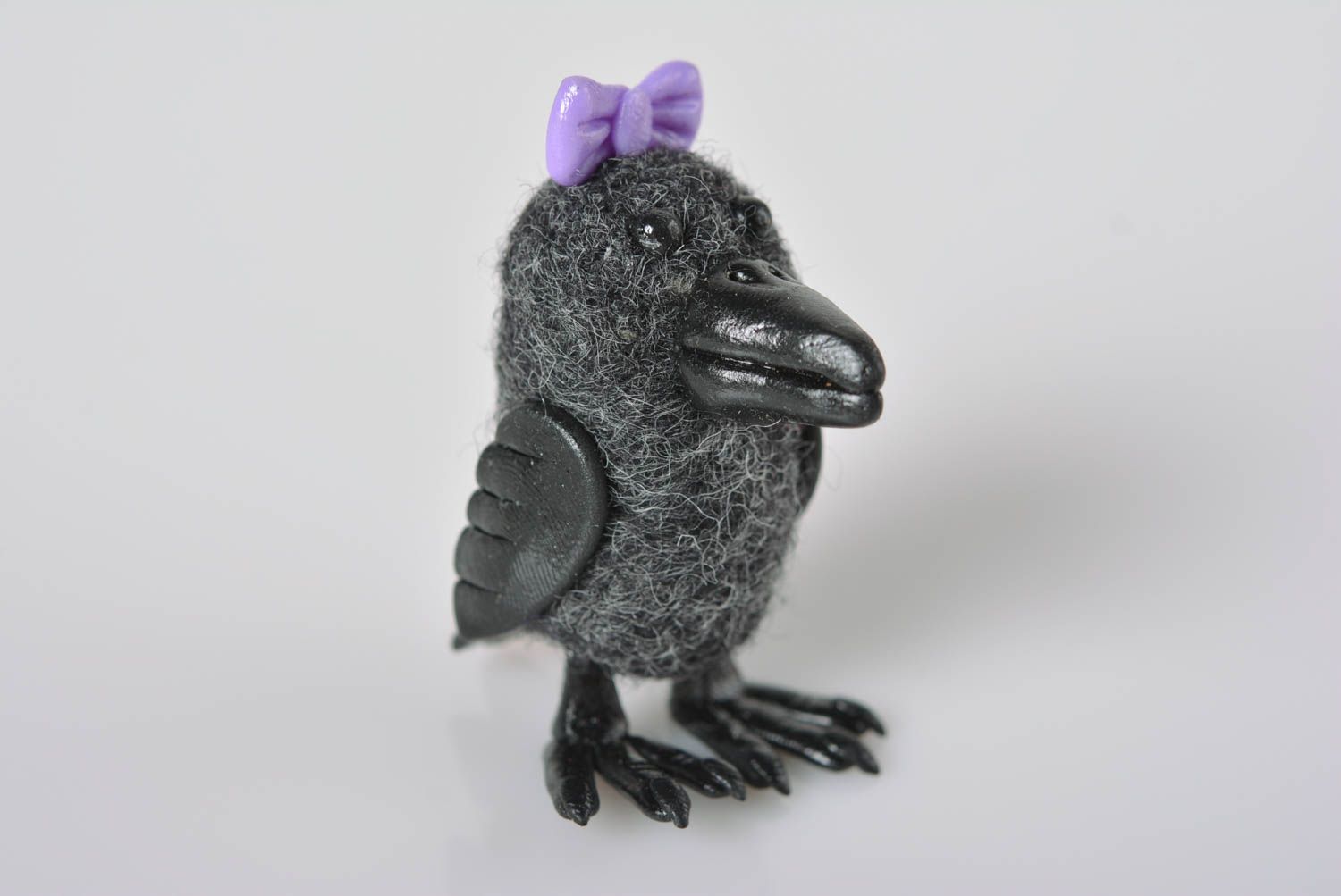 Unusual woolen crow handmade designer figurine interior decoration ideas photo 1