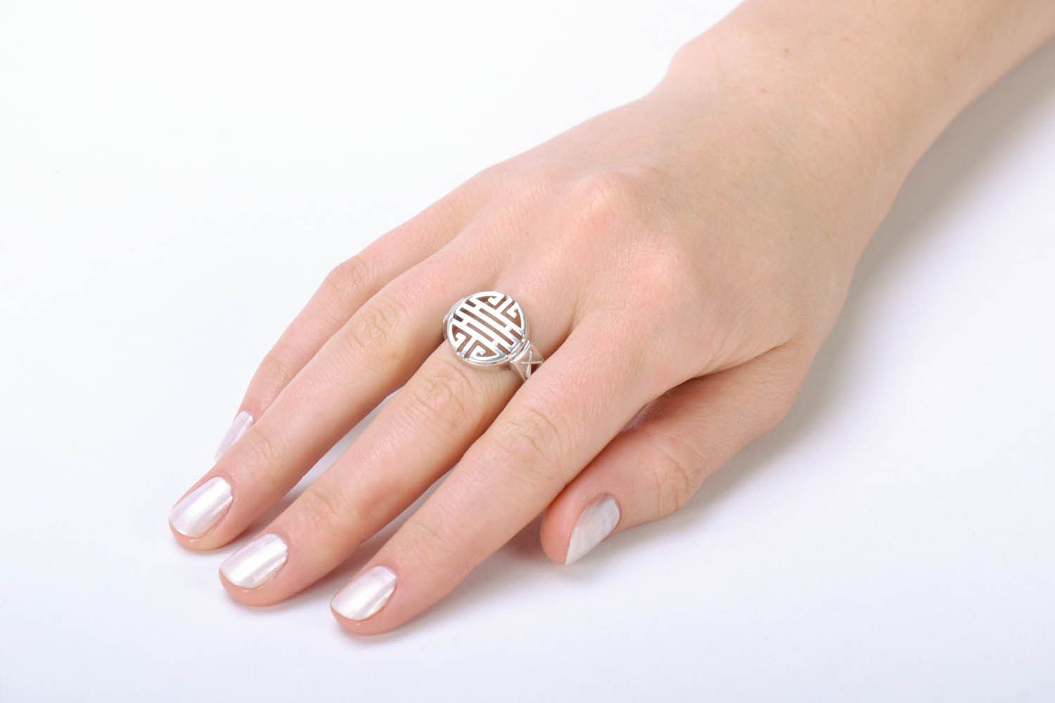 Silver ring with ethnic pattern photo 5