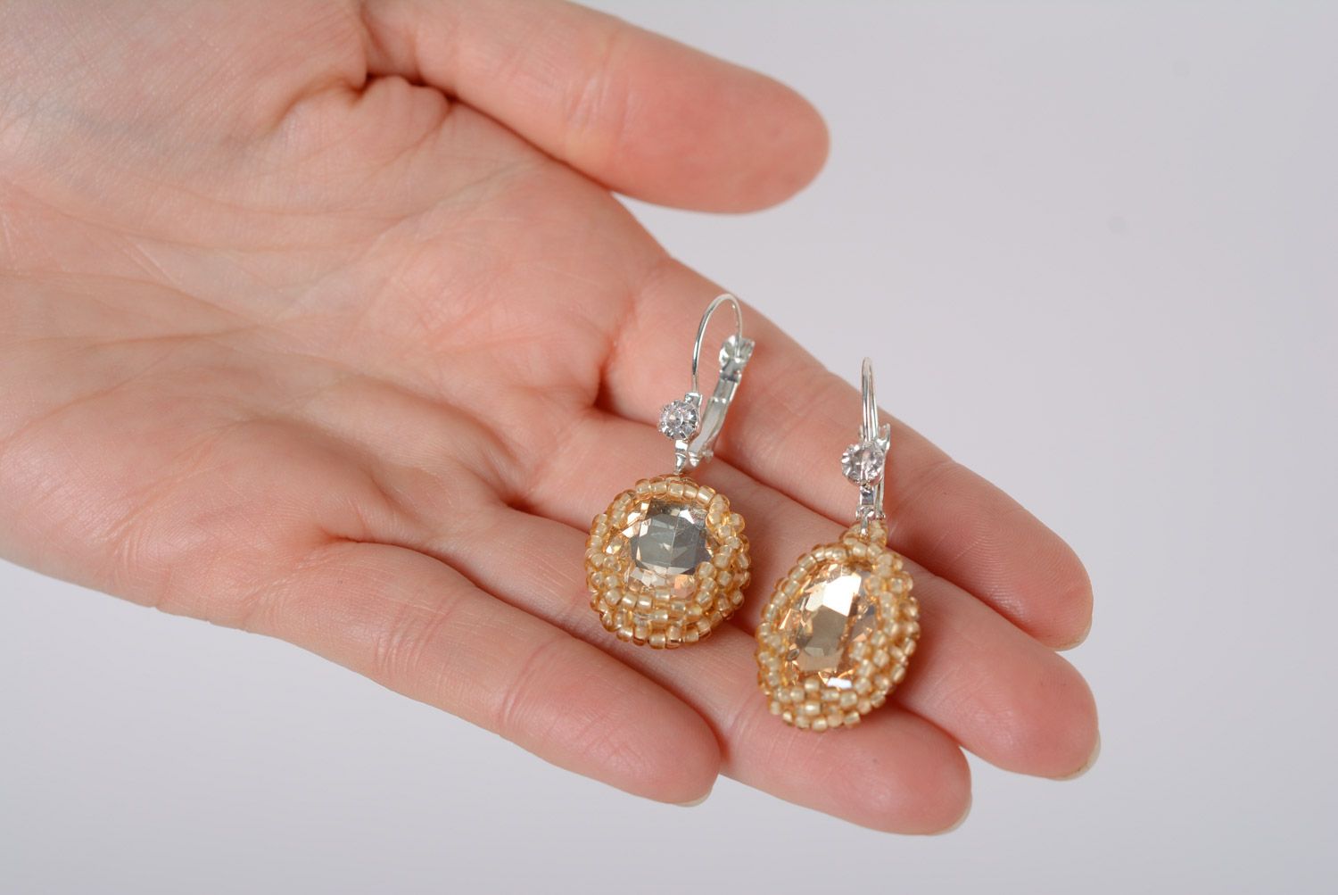 Handmade Ohrringe aus Glasperlen mit Glas Cabochon Frauen Schmuck schön  foto 2