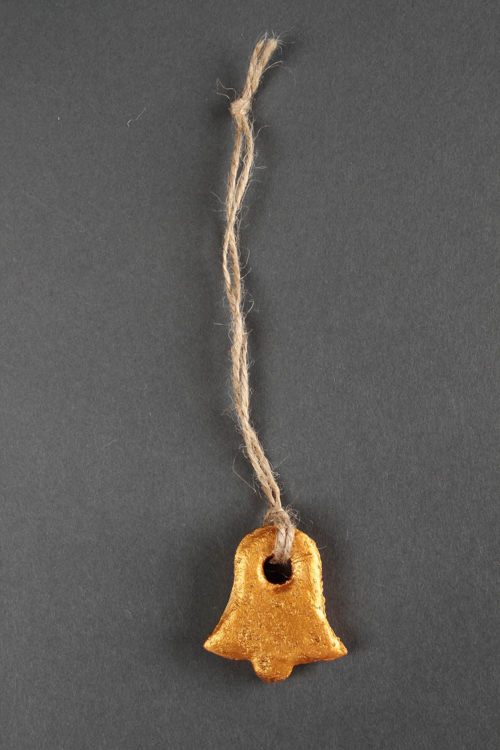 Cloche miniature faite main Suspension décorative jaune pâte à sel Déco maison photo 4