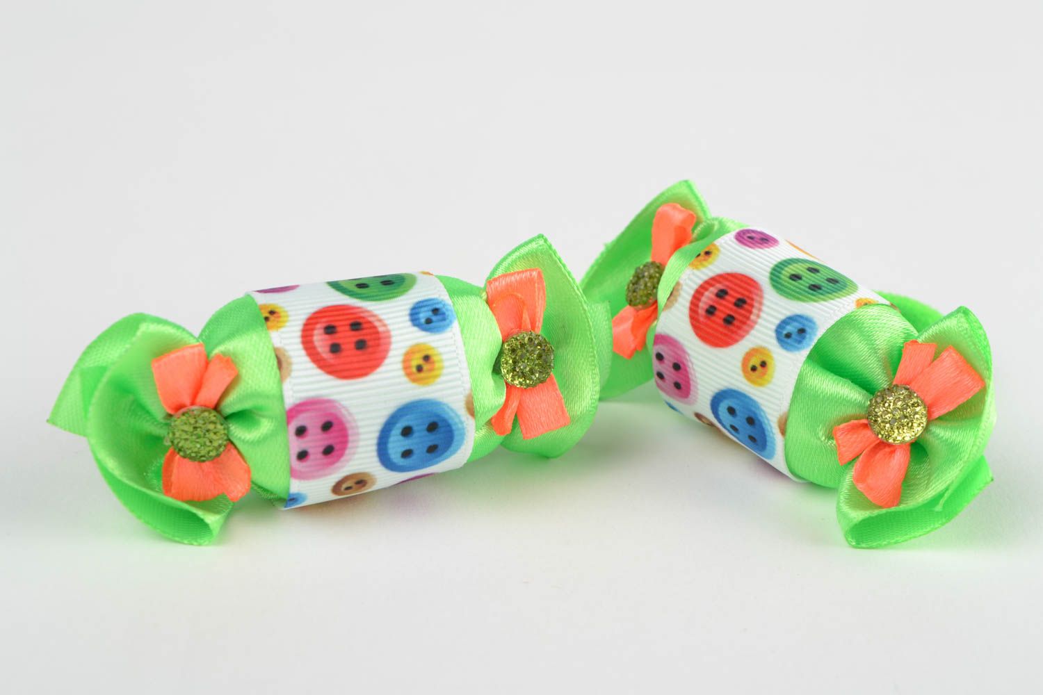 Set of handmade colorful children's designer textile hair ties 2 pieces Candies photo 5