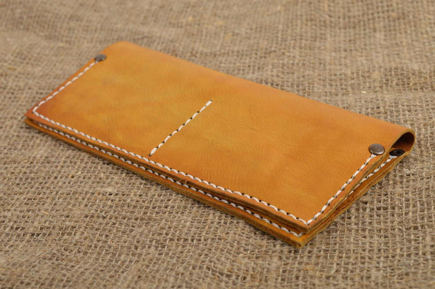 Handmade designer leather purse female yellow wallet unusual stylish accessory photo 1