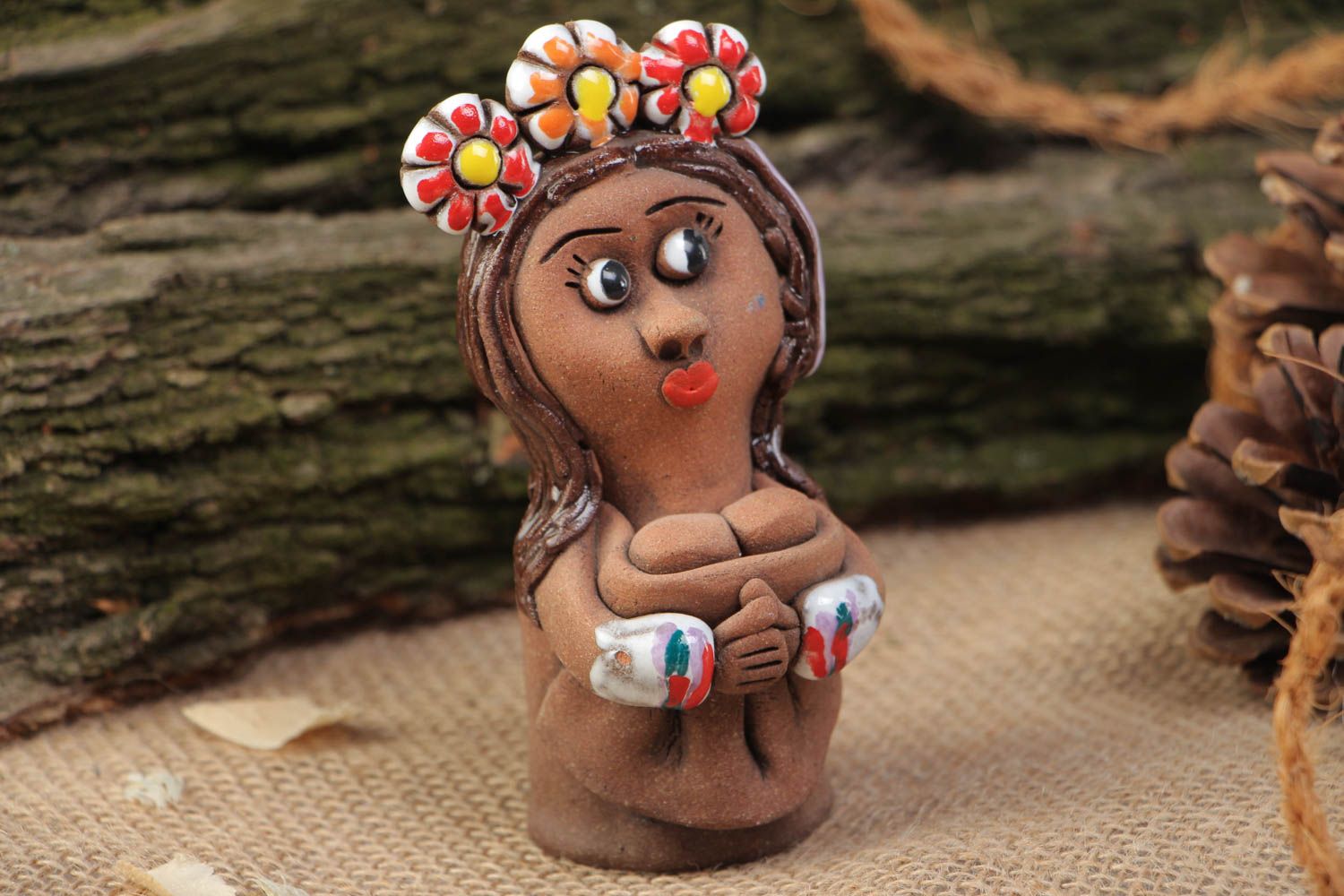 Handmade decorative ceramic figurine with painting Ukrainian woman interior decor element photo 1