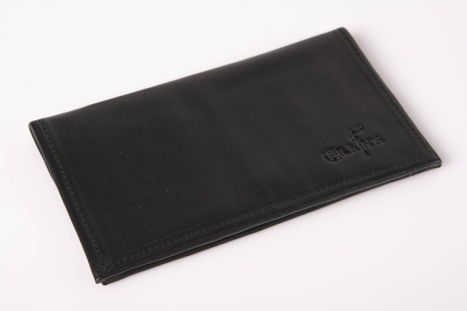 Big stylish handmade black wallet made of natural leather with snap-fastener photo 1