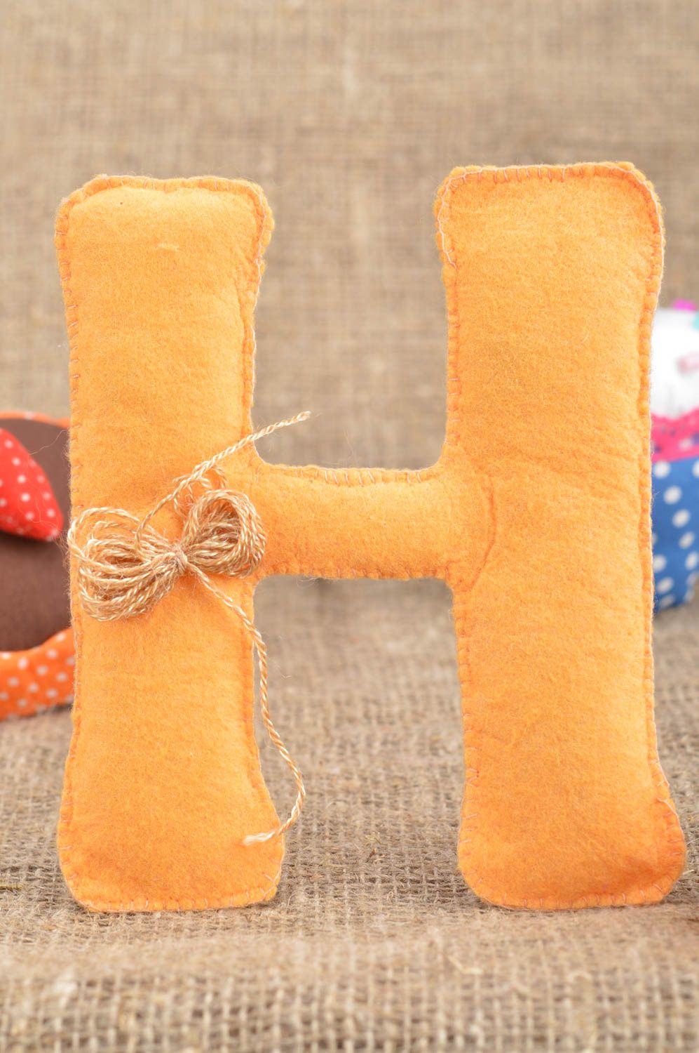 Handmade decorative orange soft H letter sewn of felt for children's room photo 1