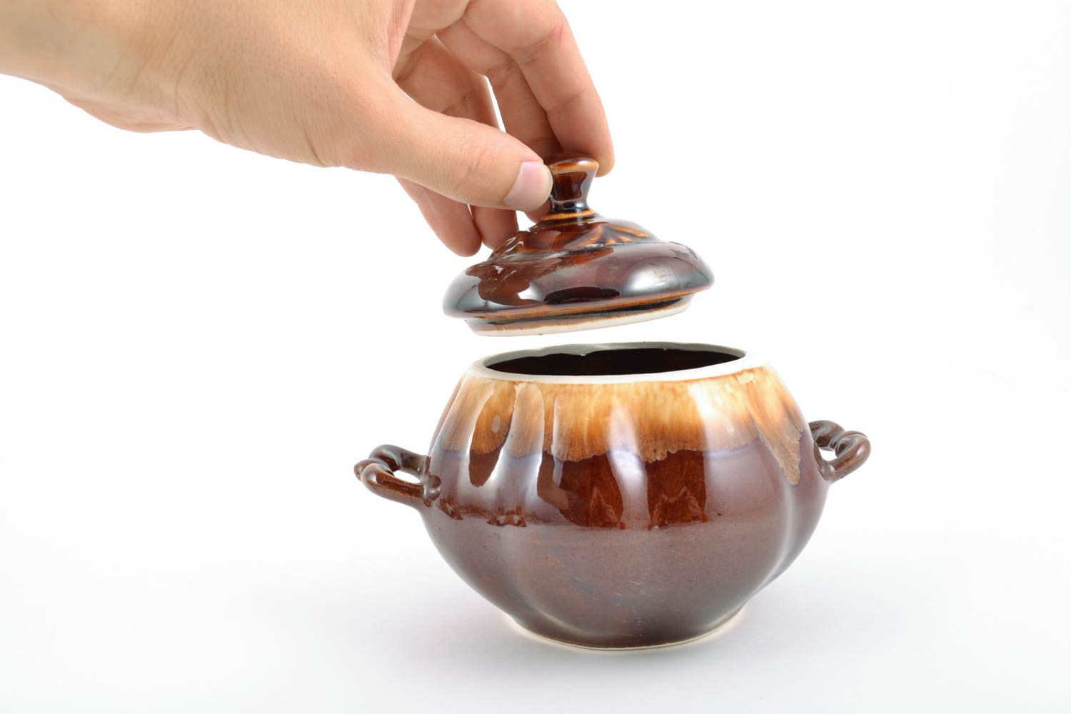 Beautiful handmade designer clay sugar bowl in the shape of pumpkin 350 ml photo 3