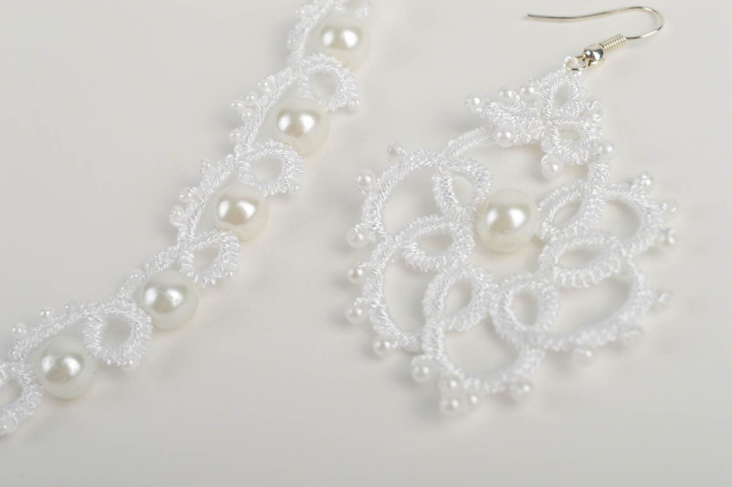 Beautiful handmade textile jewelry necklace and earrings tatting jewelry set photo 3