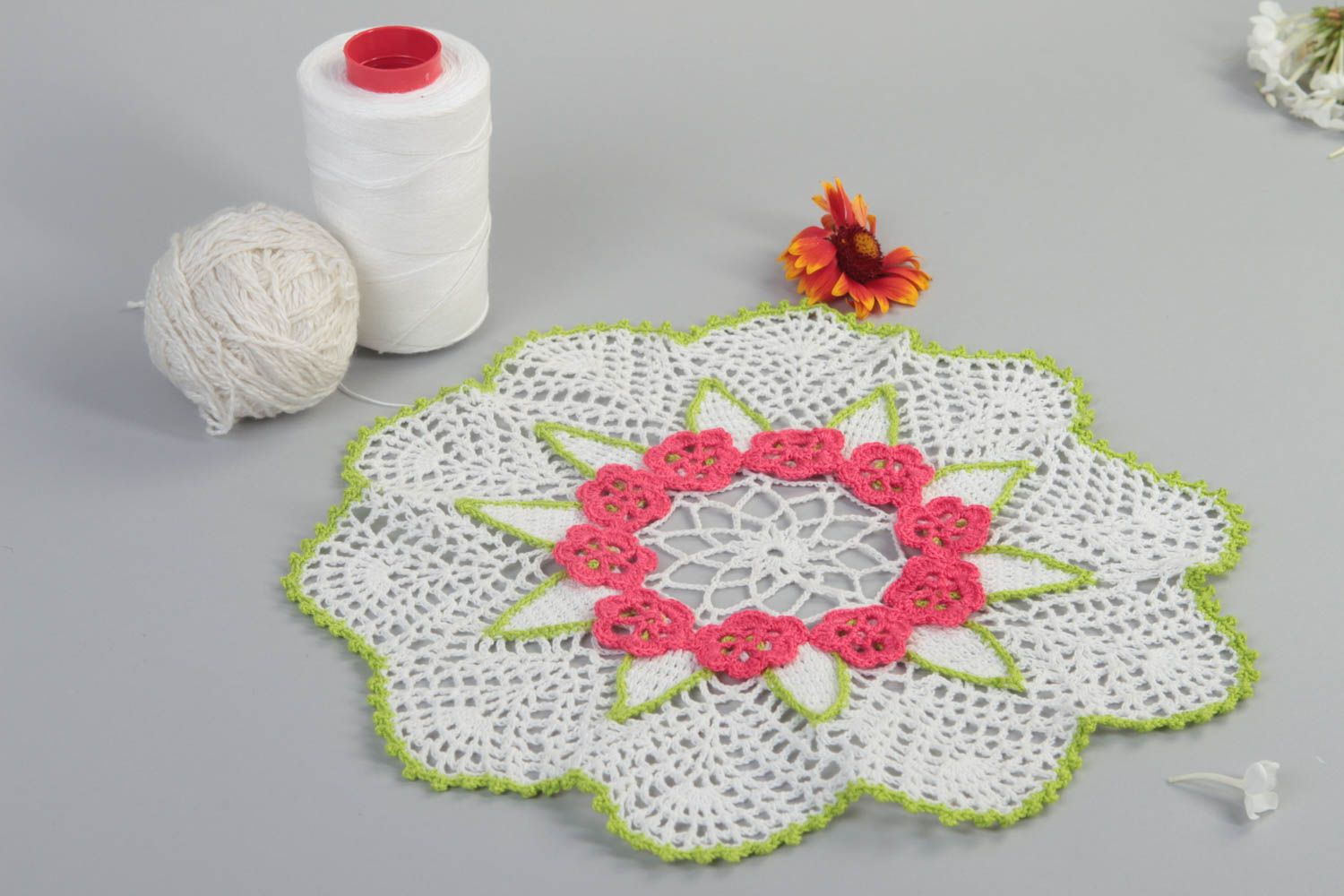 Openwork crocheted napkin stylish handmade kitchen decor textile for home photo 1