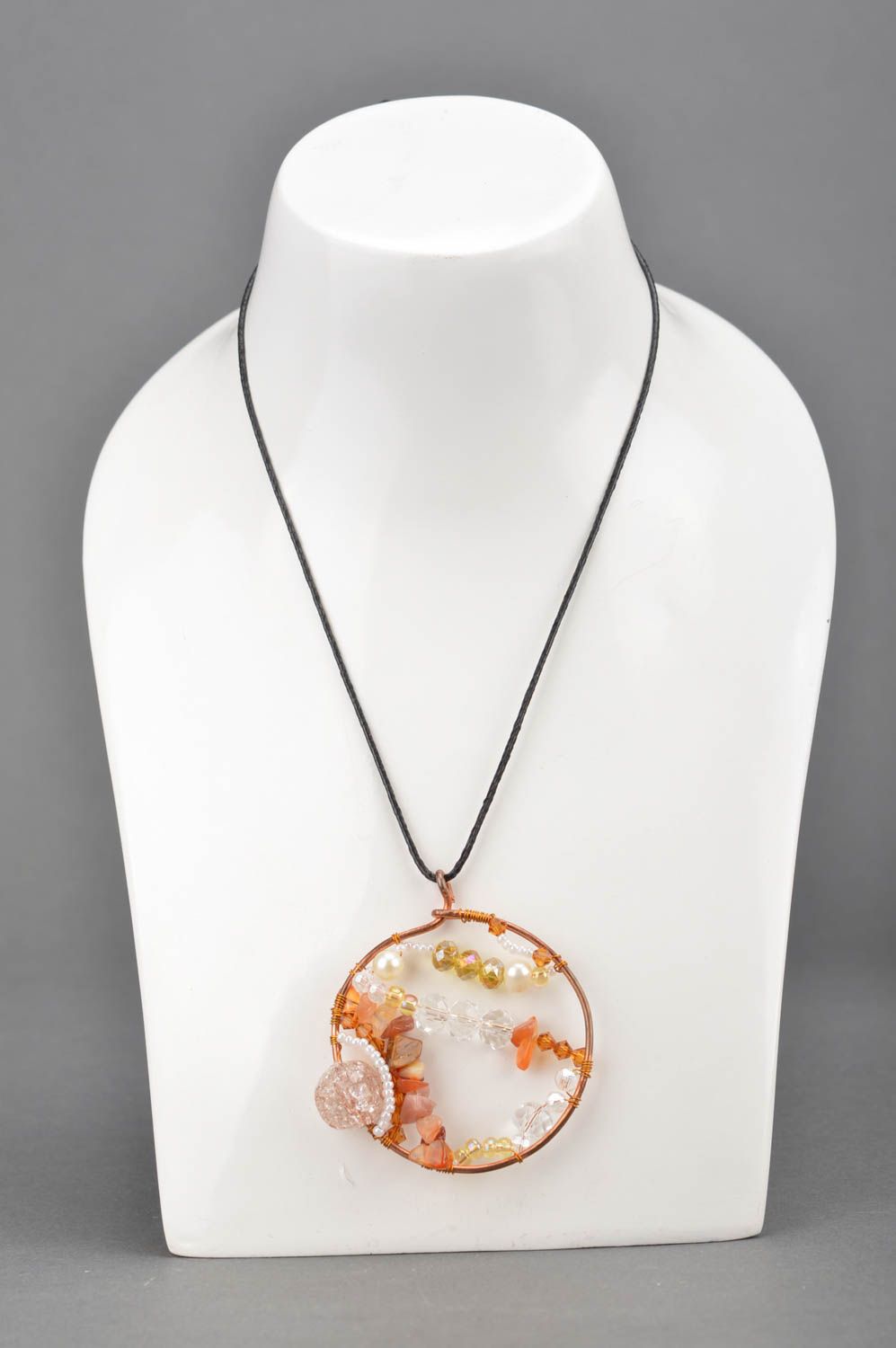 Handmade beaded pendant made of Czech crystal designer women's accessory photo 5