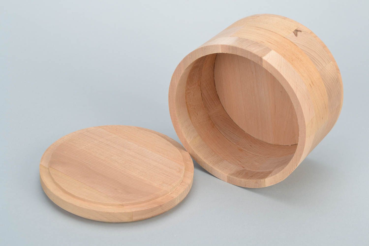 Boîte en bois brut claire ronde petite avec couvercle faite main à décorer photo 5