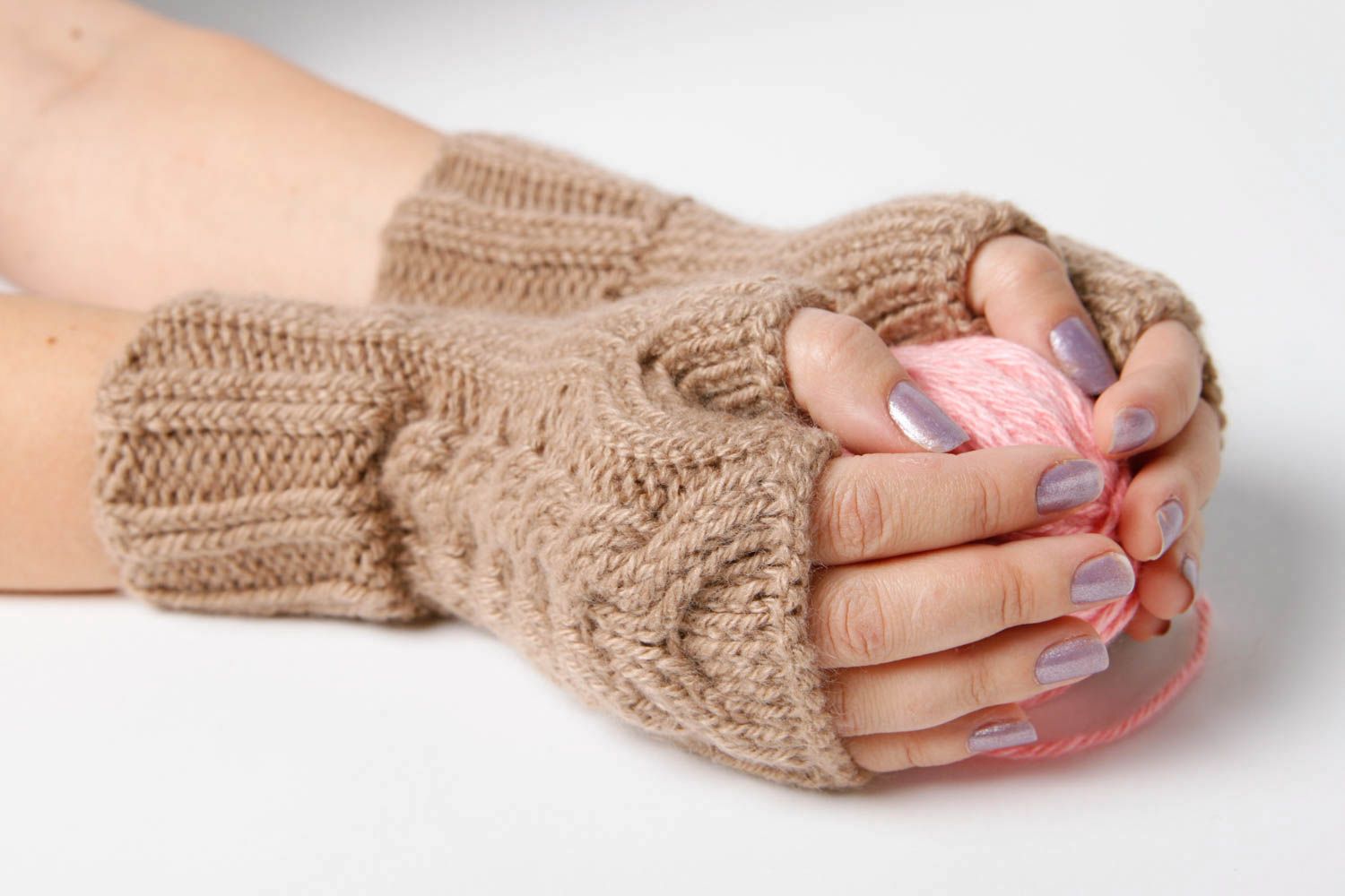 Handmade braune Damen Stulpen Winter Accessoires Handschuhe ohne Finger  foto 1