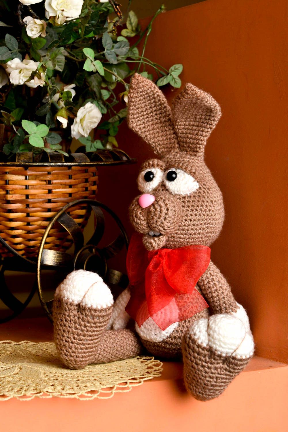 Peluche lapin faite main Jouet au crochet grand original Cadeau pour enfant photo 1