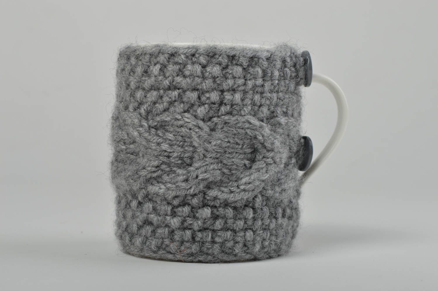 Tasse à thé Cache-mug tricot fait main Vaisselle design en porcelaine cadeau photo 2