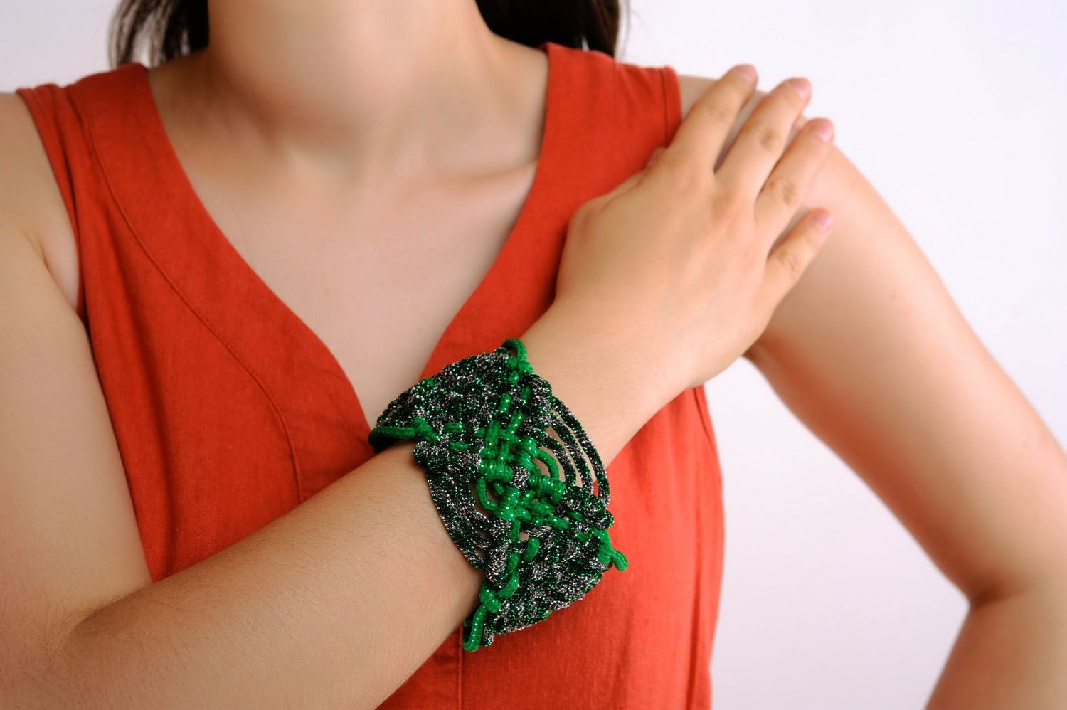 Bracelet et ceinture pour femme verts faits main photo 2
