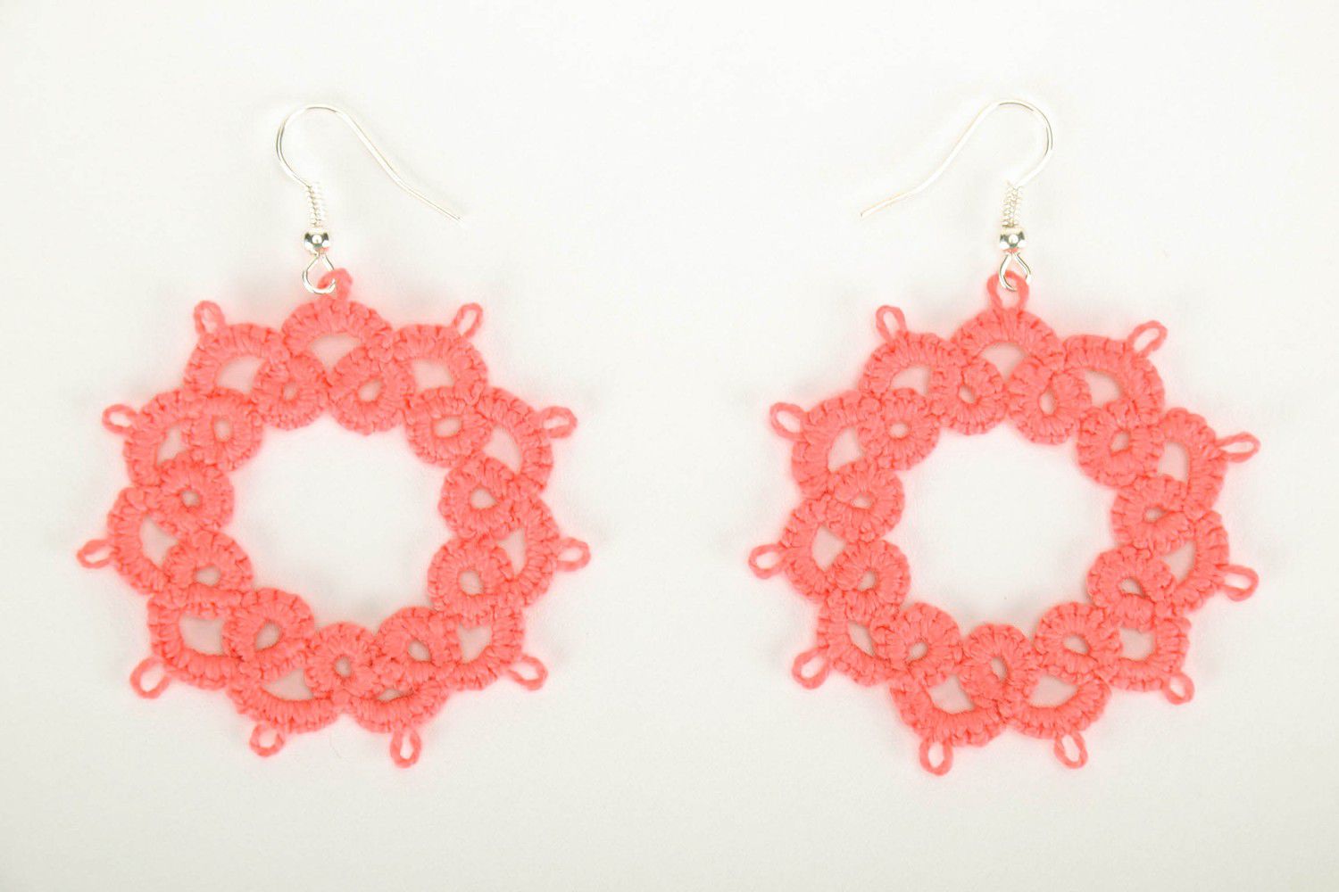 Earrings made from woven lace Coral Star photo 3