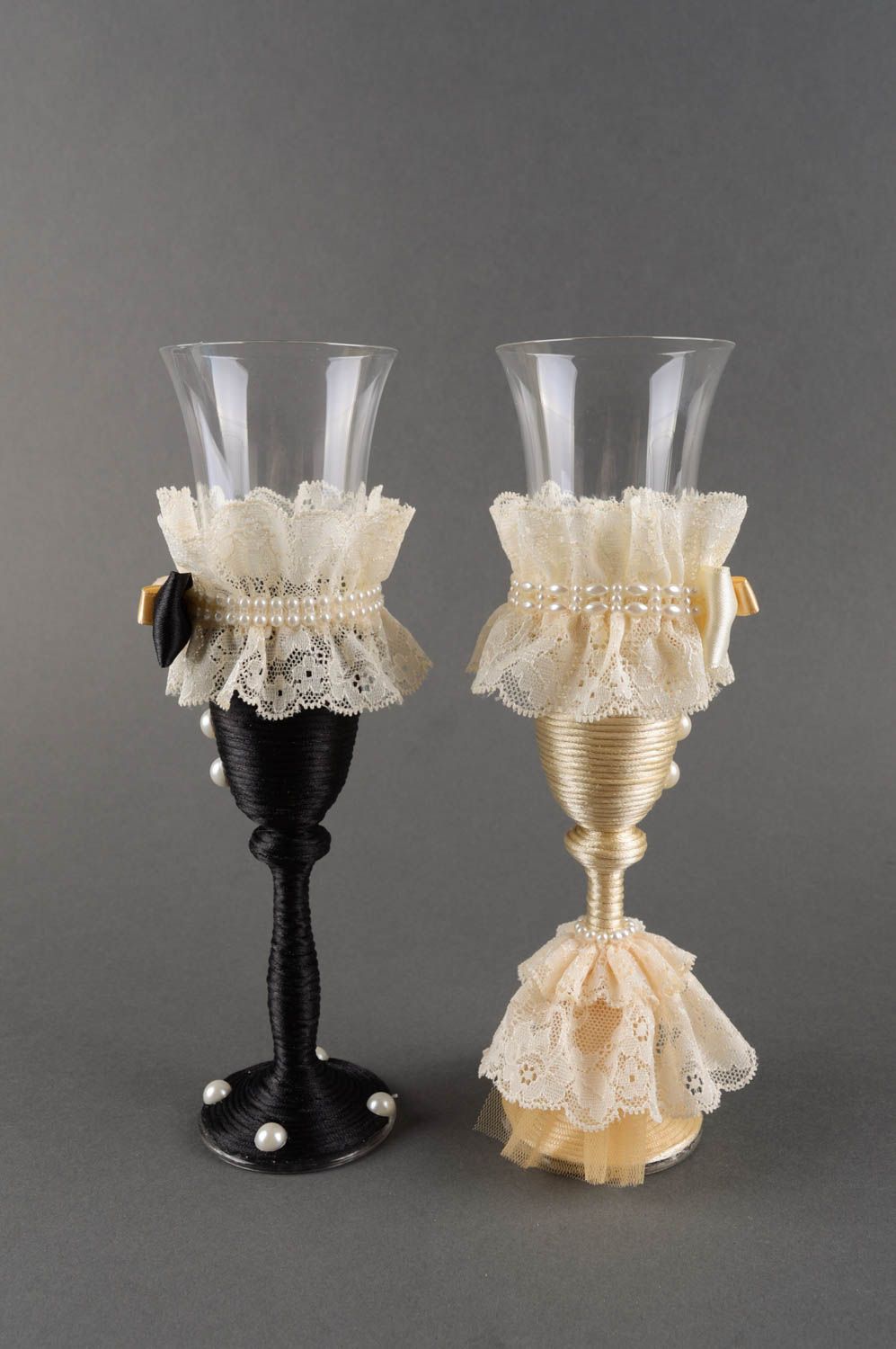 Flûtes à champagne faites main Vaisselle en verre Idée cadeau robe smoking 2 pcs photo 4