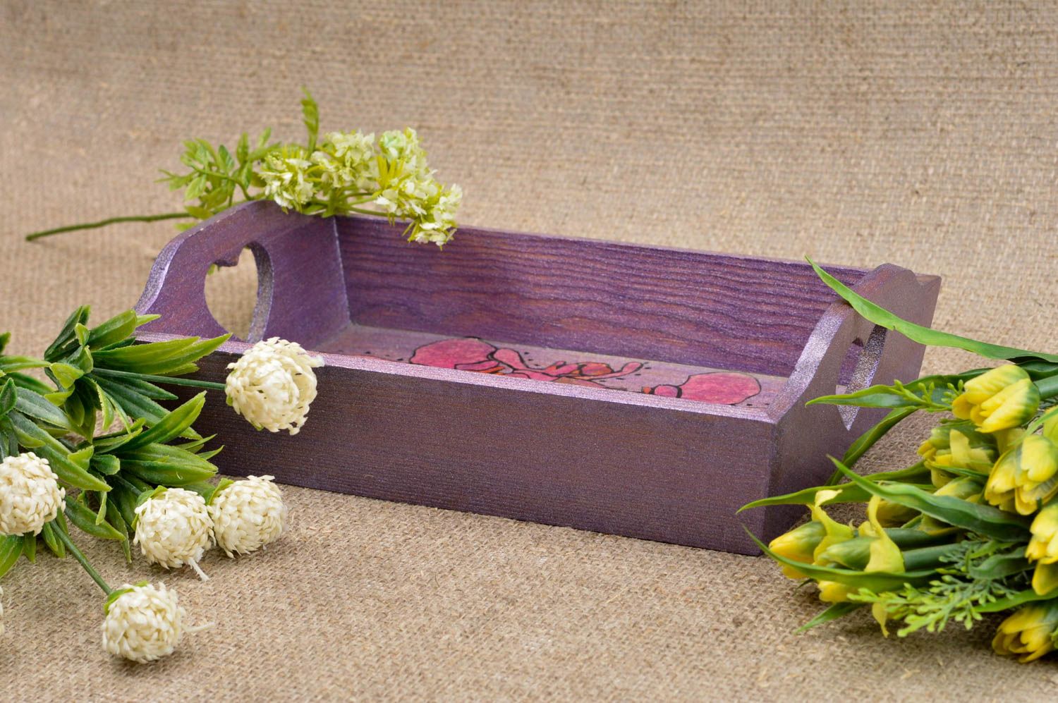 Bonbonnière en bois fait main Vaisselle décorative violette Cadeau original photo 1