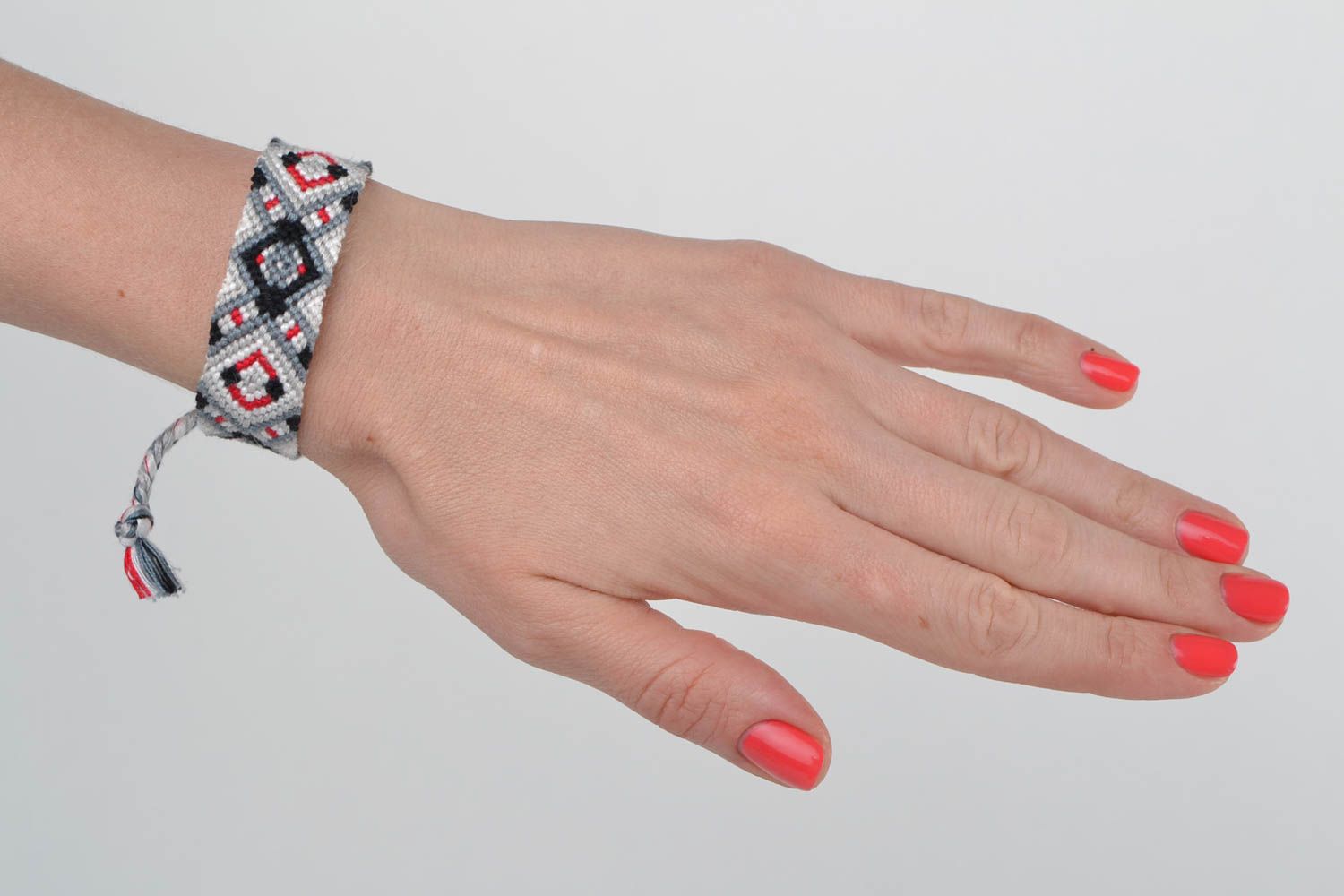 Handmade designer macrame woven friendship bracelet with ties photo 2