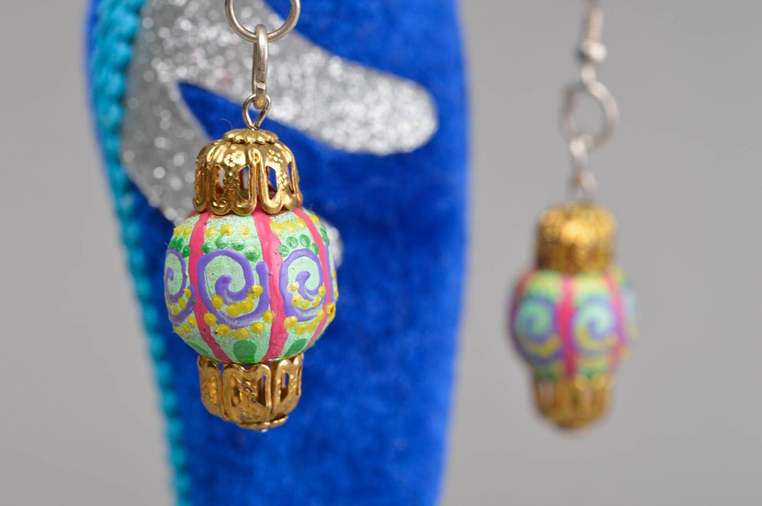 Handmade wooden ball earrings wood craft costume jewelry designs gift ideas photo 1