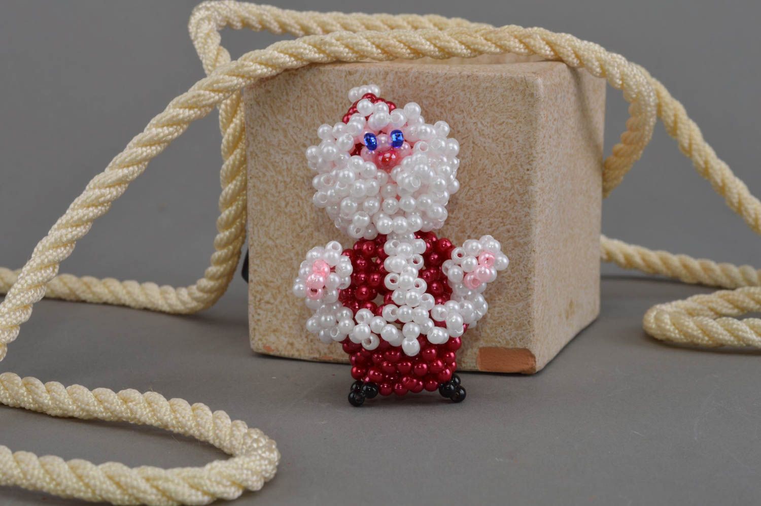 Unusual beautiful handmade designer statuette woven of beads Santa Claus photo 1