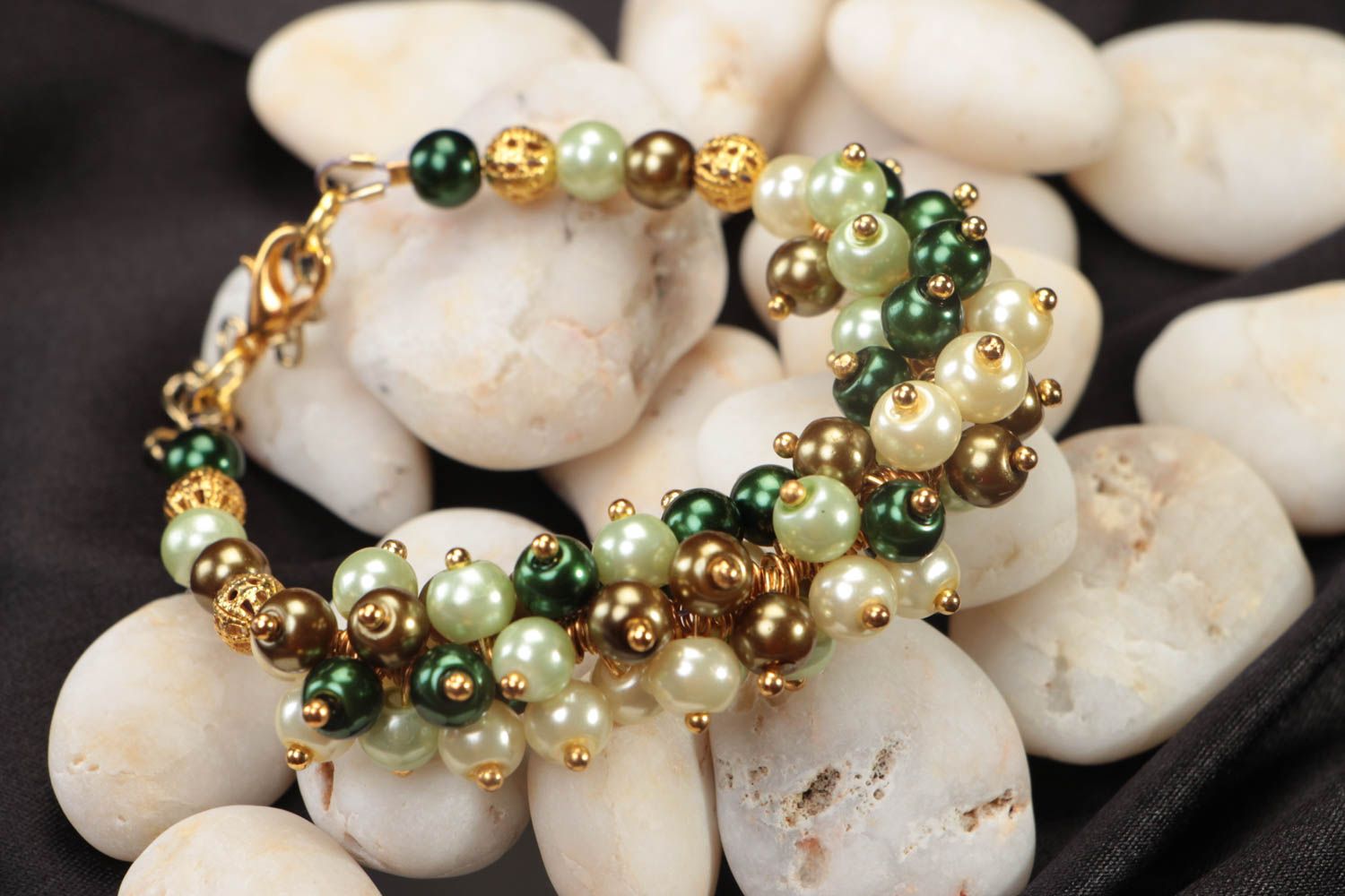 Bracelet en perles céramiques multicolore fait main sur chaîne pour femme photo 2