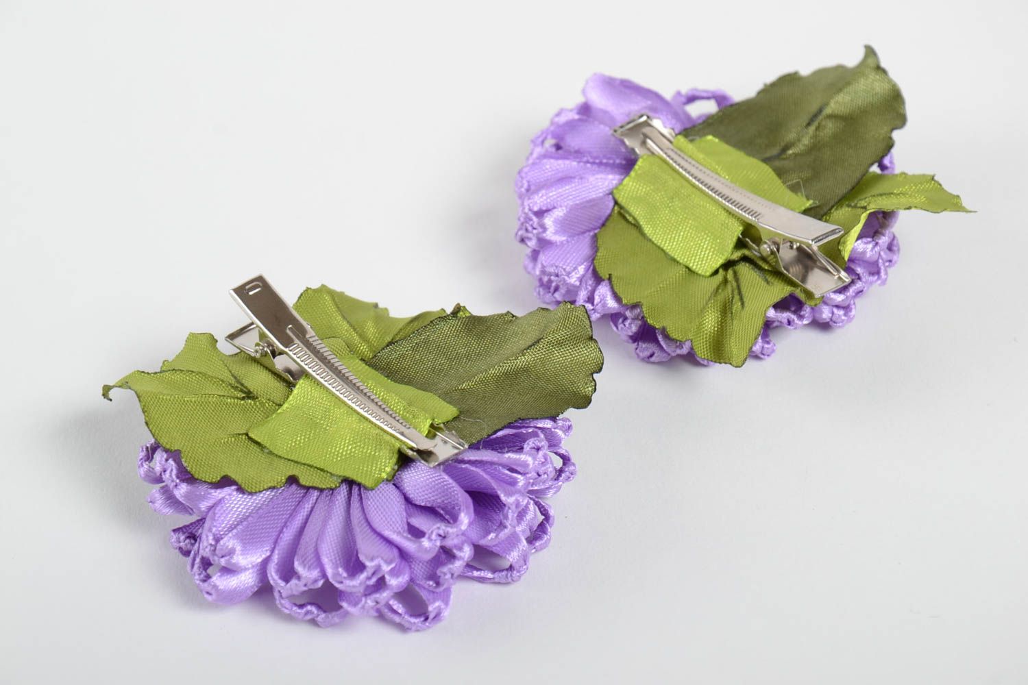 Hair accessories set satin ribbon hair clips textile flower barrettes 2 pieces photo 3
