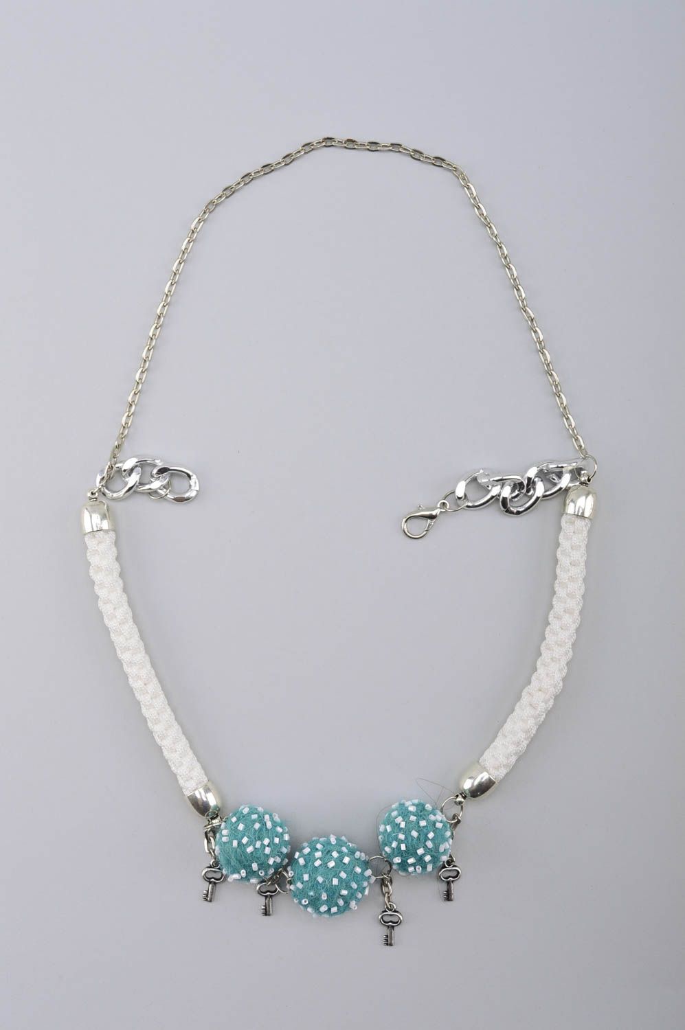 Damen Collier handmade Schmuck Halskette hochwertiger Modeschmuck blau weiß foto 5