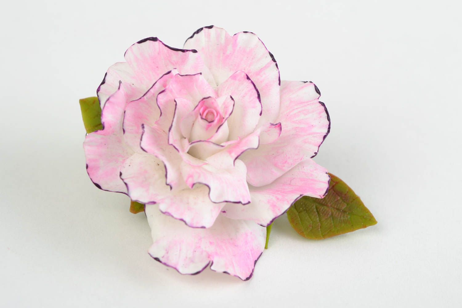 Jolie pince à cheveux en porcelaine froide en forme de rose faite main photo 1