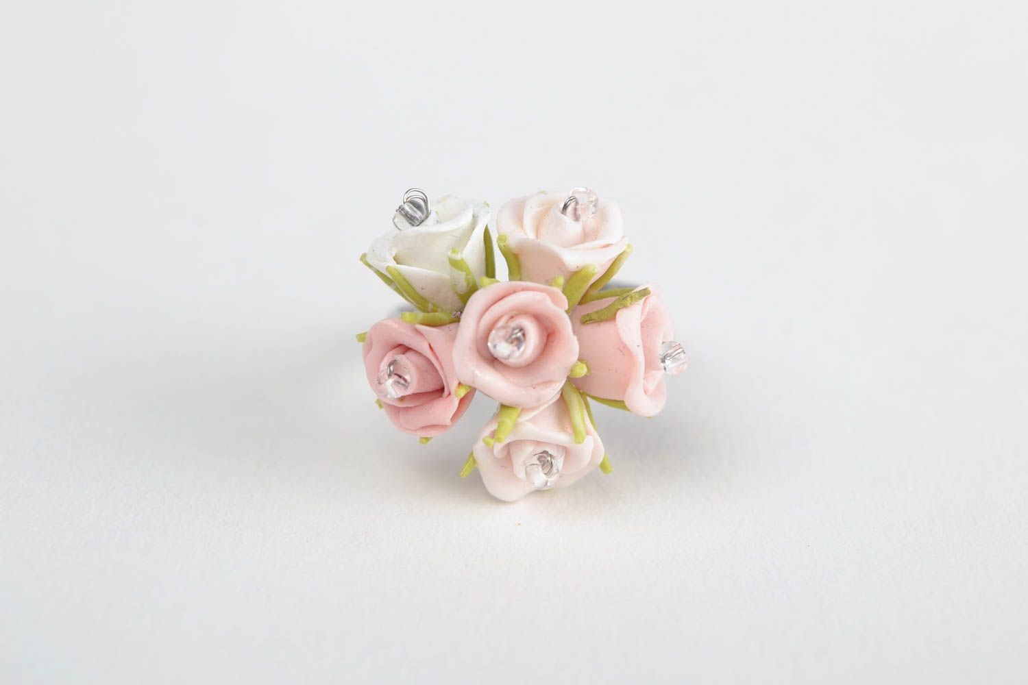 Handgemachter schöner zarter Blumen Ring aus Polymer Ton Damen Schmuck Geschenk foto 3